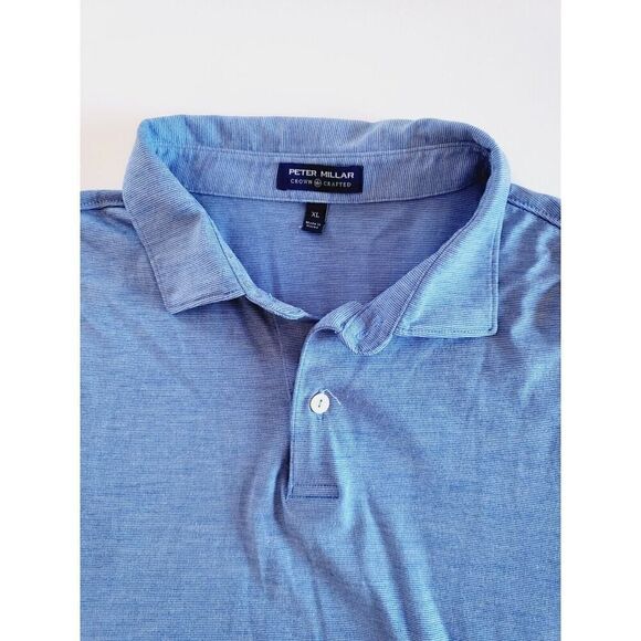 Peter Millar Shirt Mens XL Blue Striped Golf Polo Logo Crown Crafted Wool Nylon - Picture 4 of 9